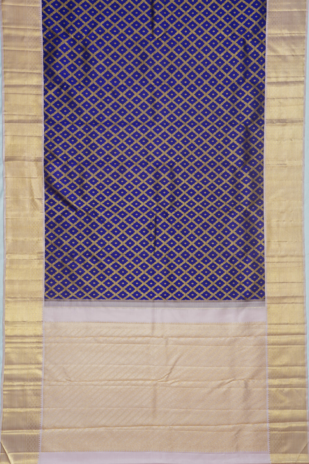 Kanchipuram Silk Criss Cross Checks And Butta Dark Blue Saree