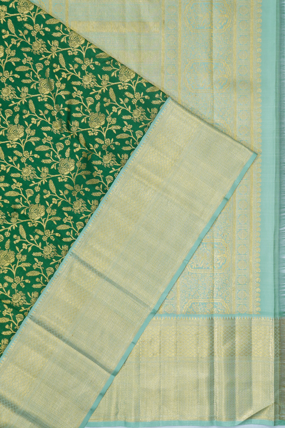 Kanchipuram Silk Jaal Dark Green Saree