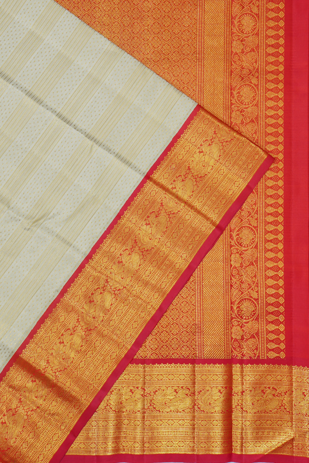 Kanchipuram Silk Horizontal Lines Cream Saree