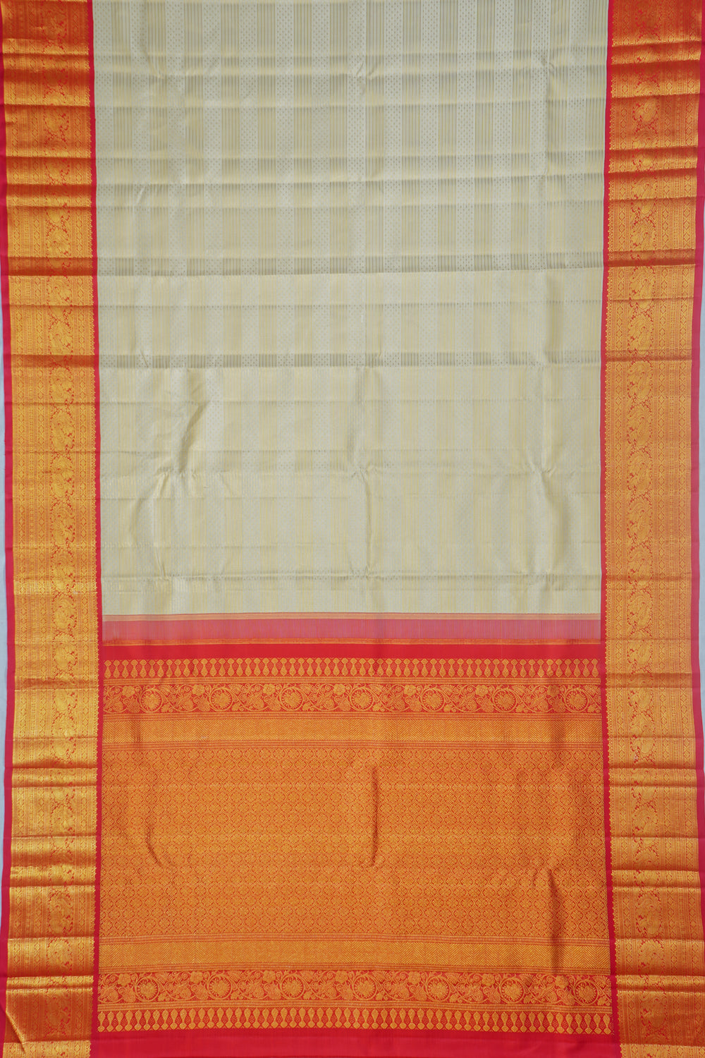 Kanchipuram Silk Horizontal Lines Cream Saree