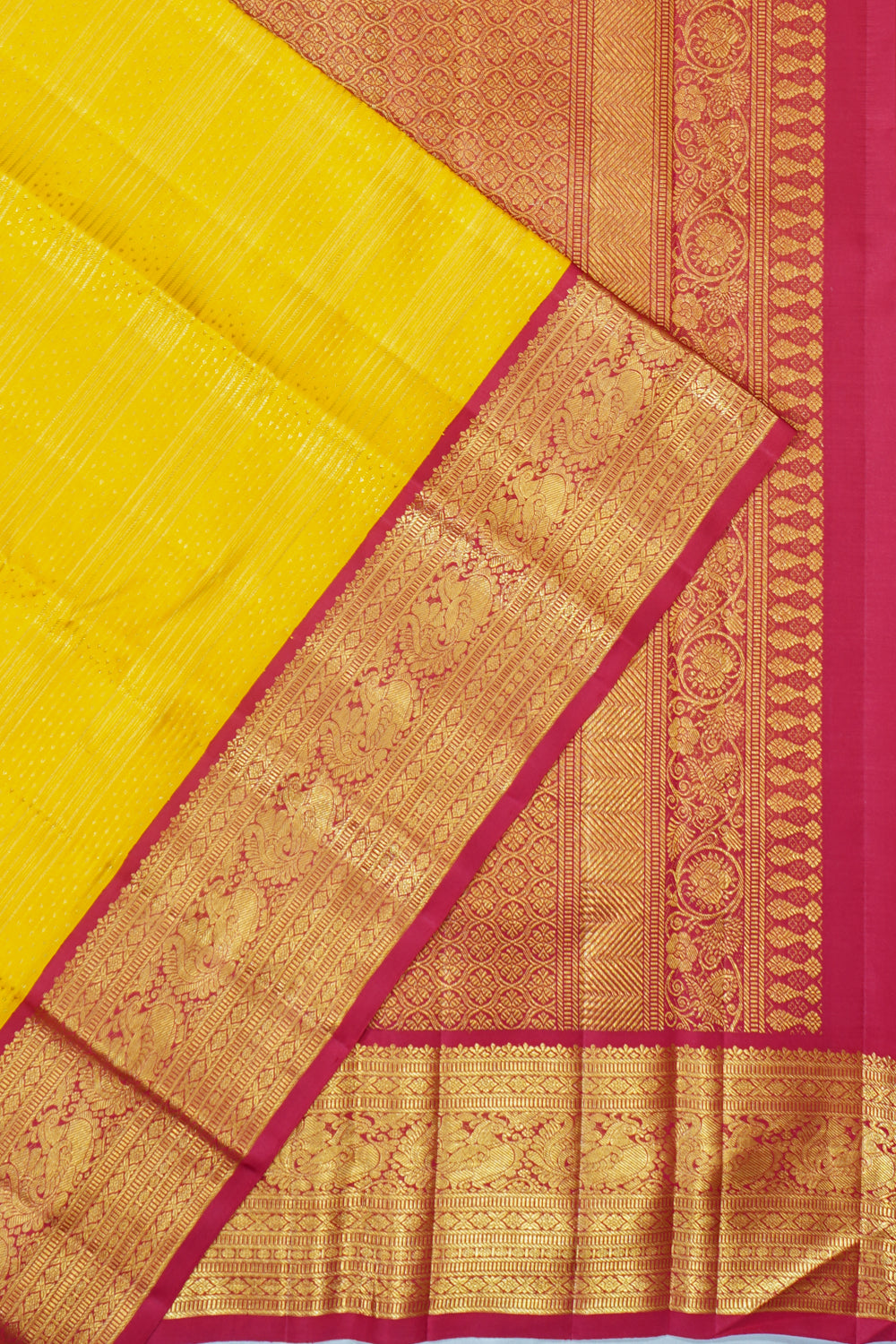 Kanchipuram Silk Horizontal Lines Yellow Saree