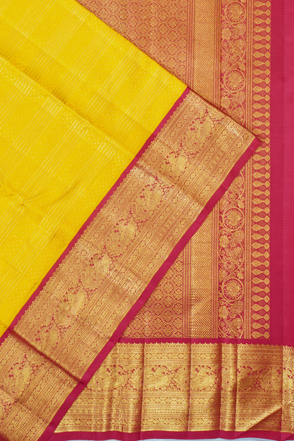 Kanchipuram Silk Horizontal Lines Yellow Saree