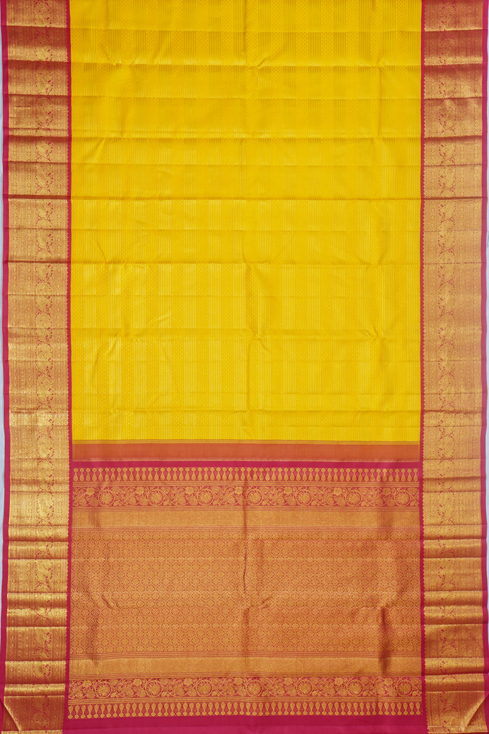 Kanchipuram Silk Horizontal Lines Yellow Saree