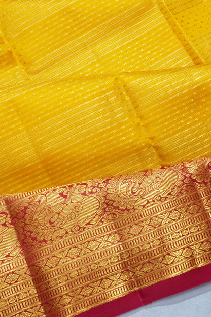 Kanchipuram Silk Horizontal Lines Yellow Saree