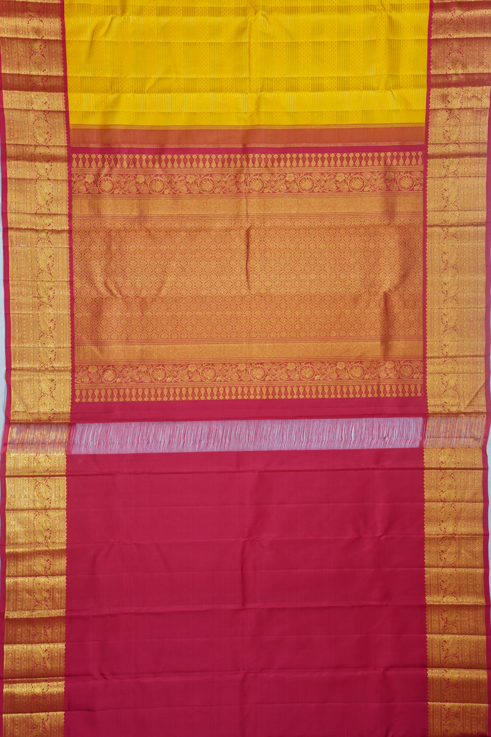 Kanchipuram Silk Horizontal Lines Yellow Saree