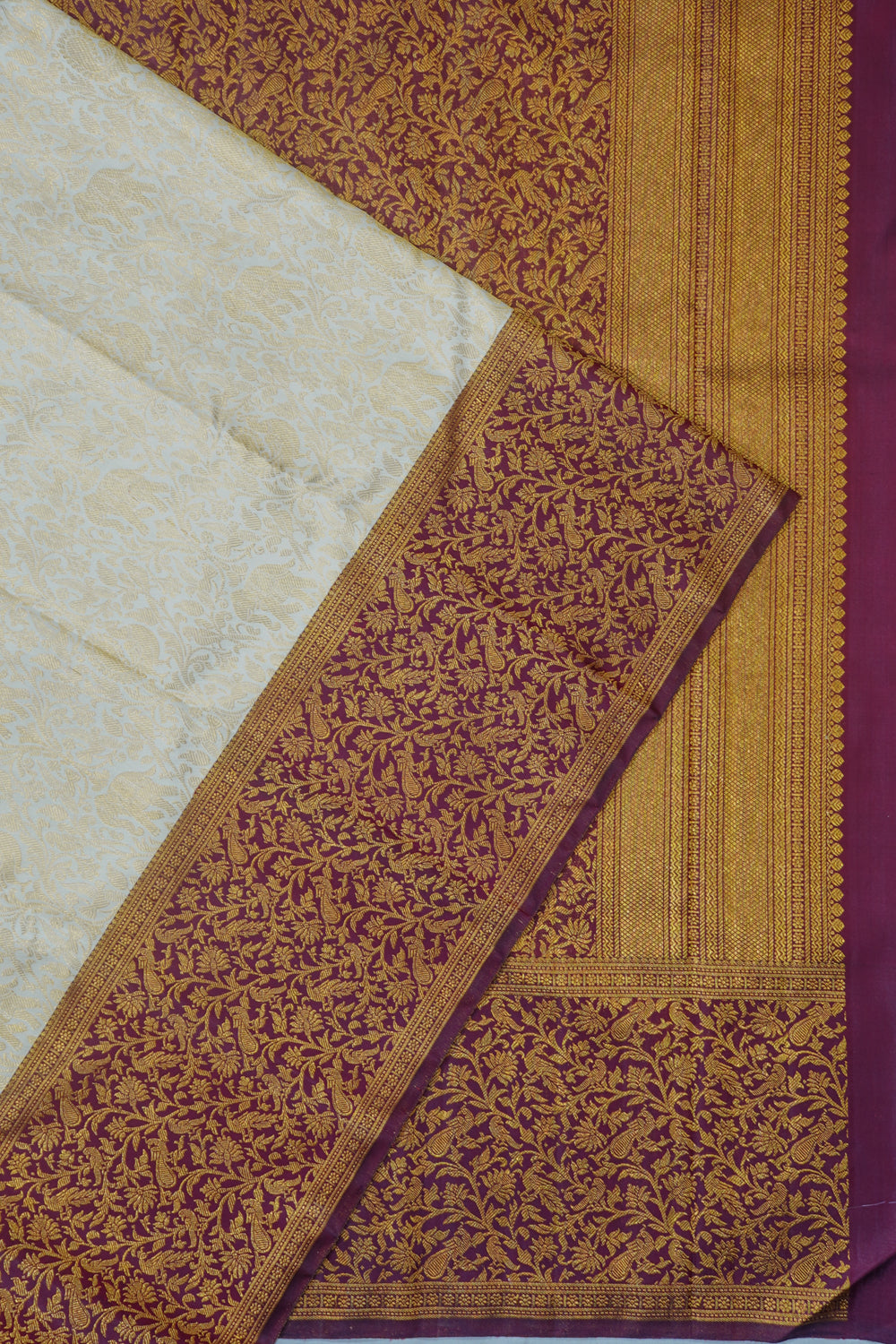 Kanchipuram Silk Vanasingaram Brocade Off White Saree