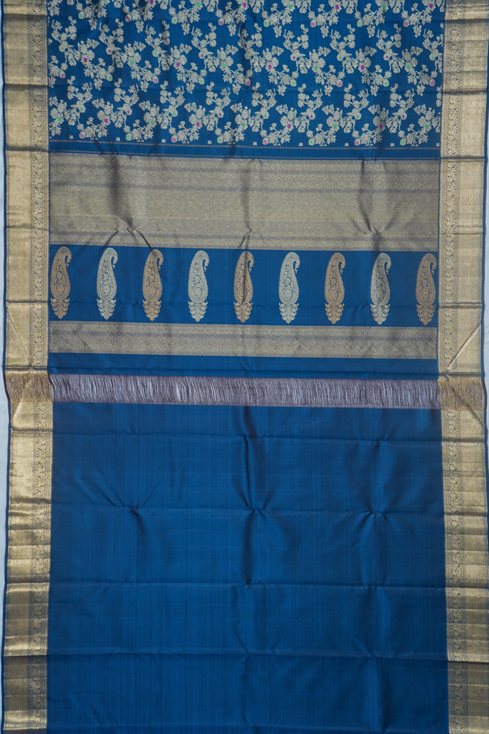 Kanchipuram Silk Jaal Blue Saree