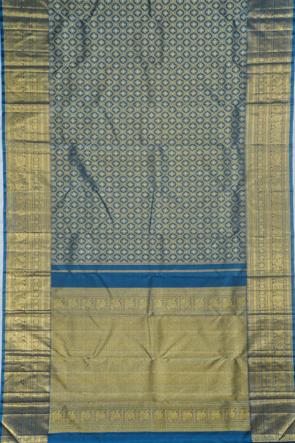 Kanchipuram Silk Brocade Teal Blue Saree