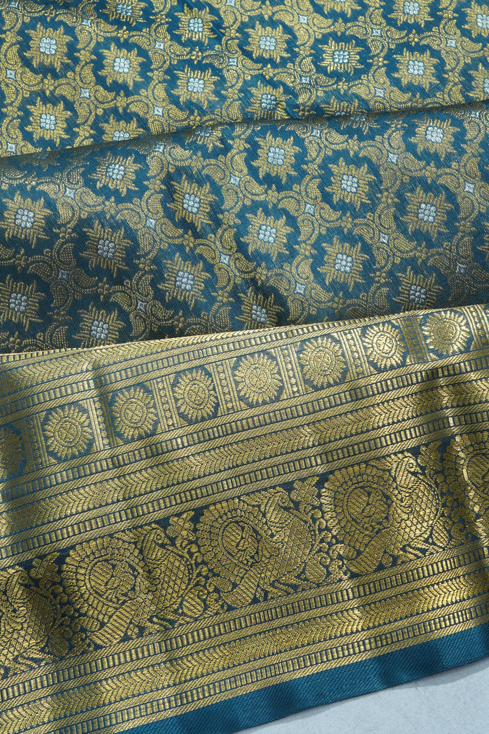 Kanchipuram Silk Brocade Teal Blue Saree