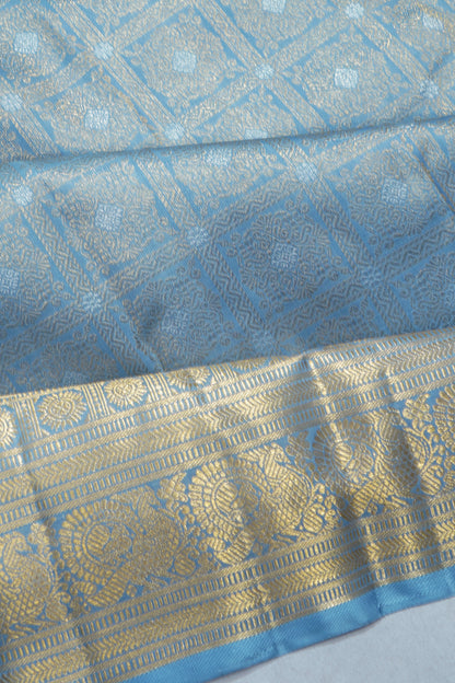 Kanchipuram Silk Checks And Butta Powder Blue Saree