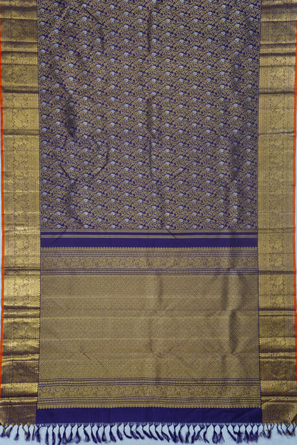 Kanchipuram Silk Brocade Dark Blue Saree