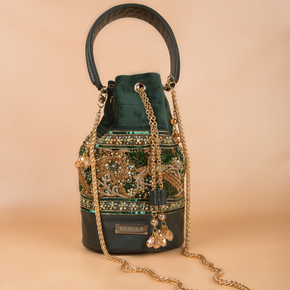 Zardosi Embroidery Green Potli Bag By Kankatala