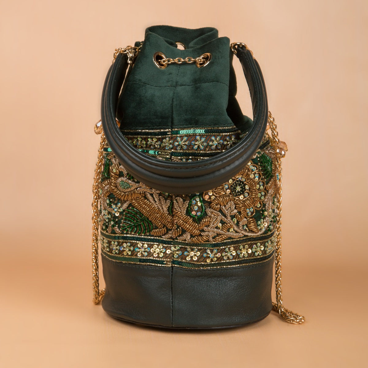 Zardosi Embroidery Green Potli Bag By Kankatala