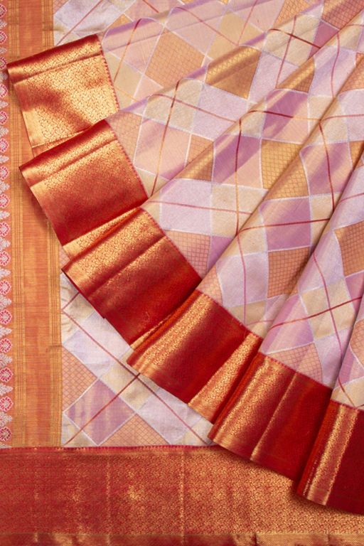 Kanchipuram Silk Criss Cross Checks Shades of Pink Saree