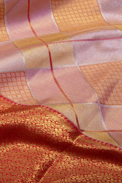 Kanchipuram Silk Criss Cross Checks Shades of Pink Saree