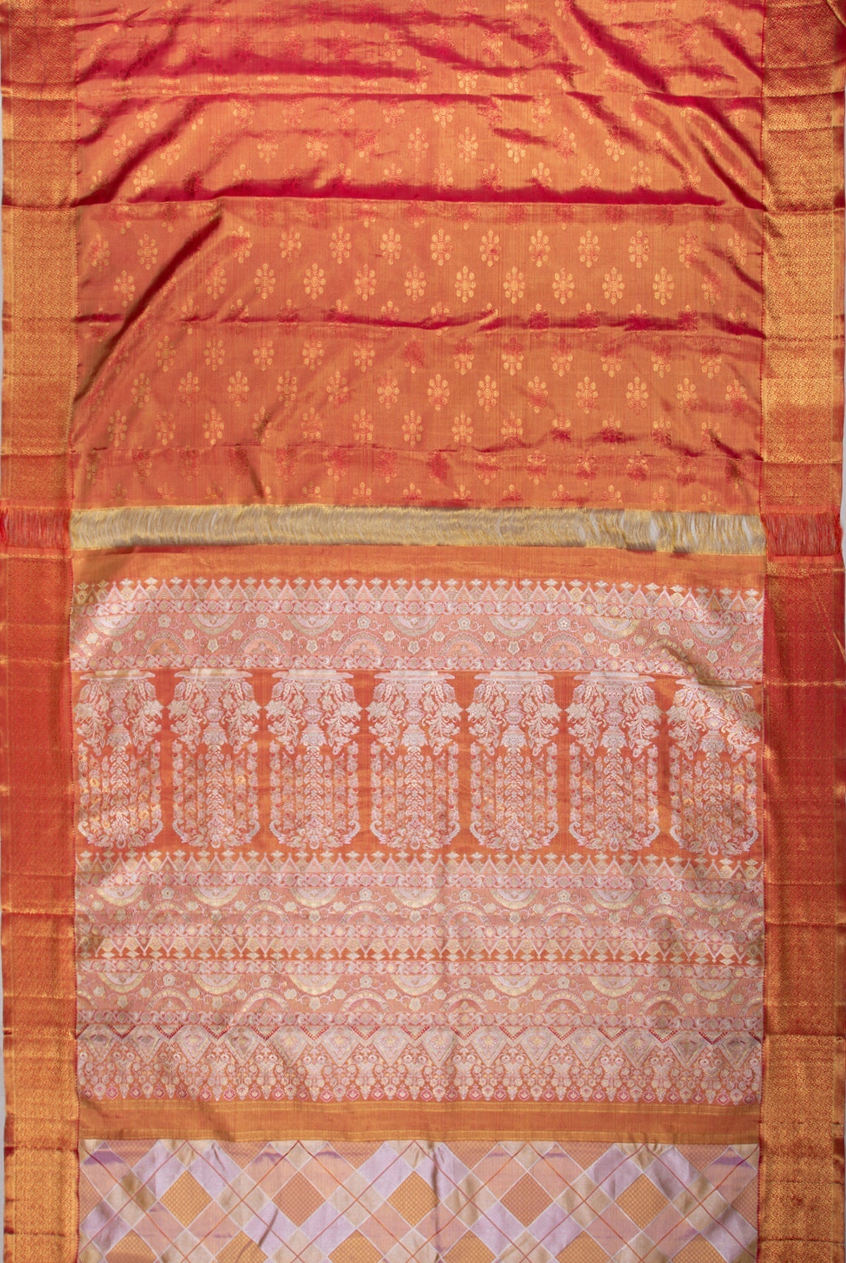 Kanchipuram Silk Criss Cross Checks Shades of Pink Saree