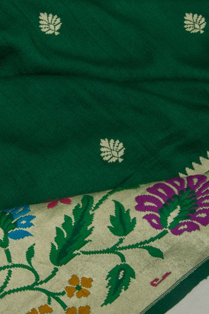 Banarasi Tussar Georgette Butta Dark Green Saree