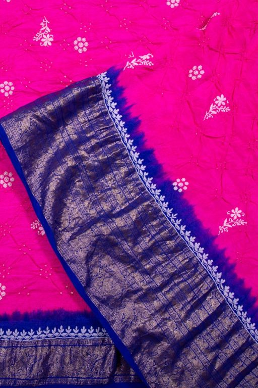 Kanchipuram Silk Bandhani Butta Pink Saree