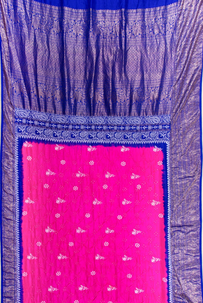 Kanchipuram Silk Bandhani Butta Pink Saree