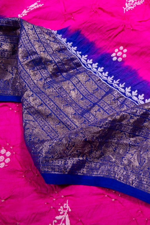 Kanchipuram Silk Bandhani Butta Pink Saree