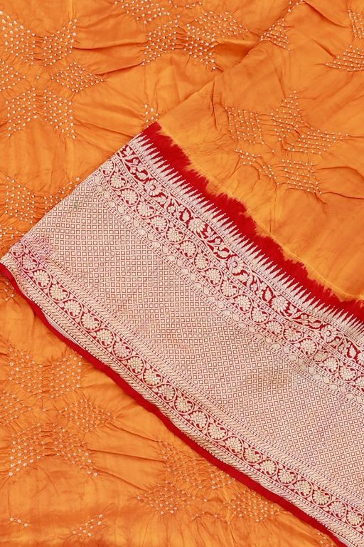 Banarasi Silk Bandhani Orange Saree