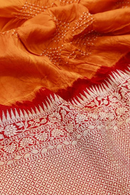 Banarasi Silk Bandhani Orange Saree