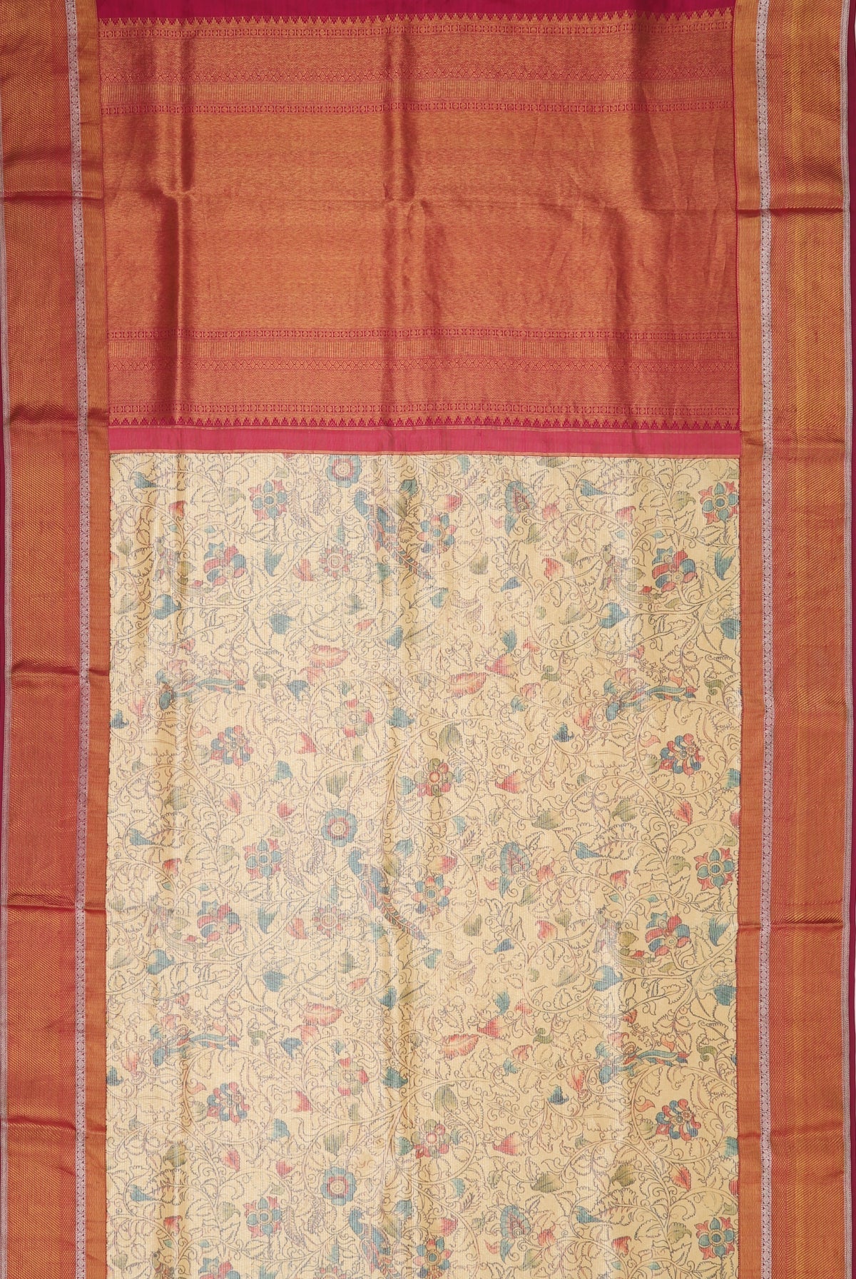 Kanchipuram Silk Printed Cream Saree