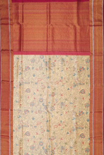 Kanchipuram Silk Printed Cream Saree