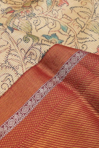 Kanchipuram Silk Printed Cream Saree