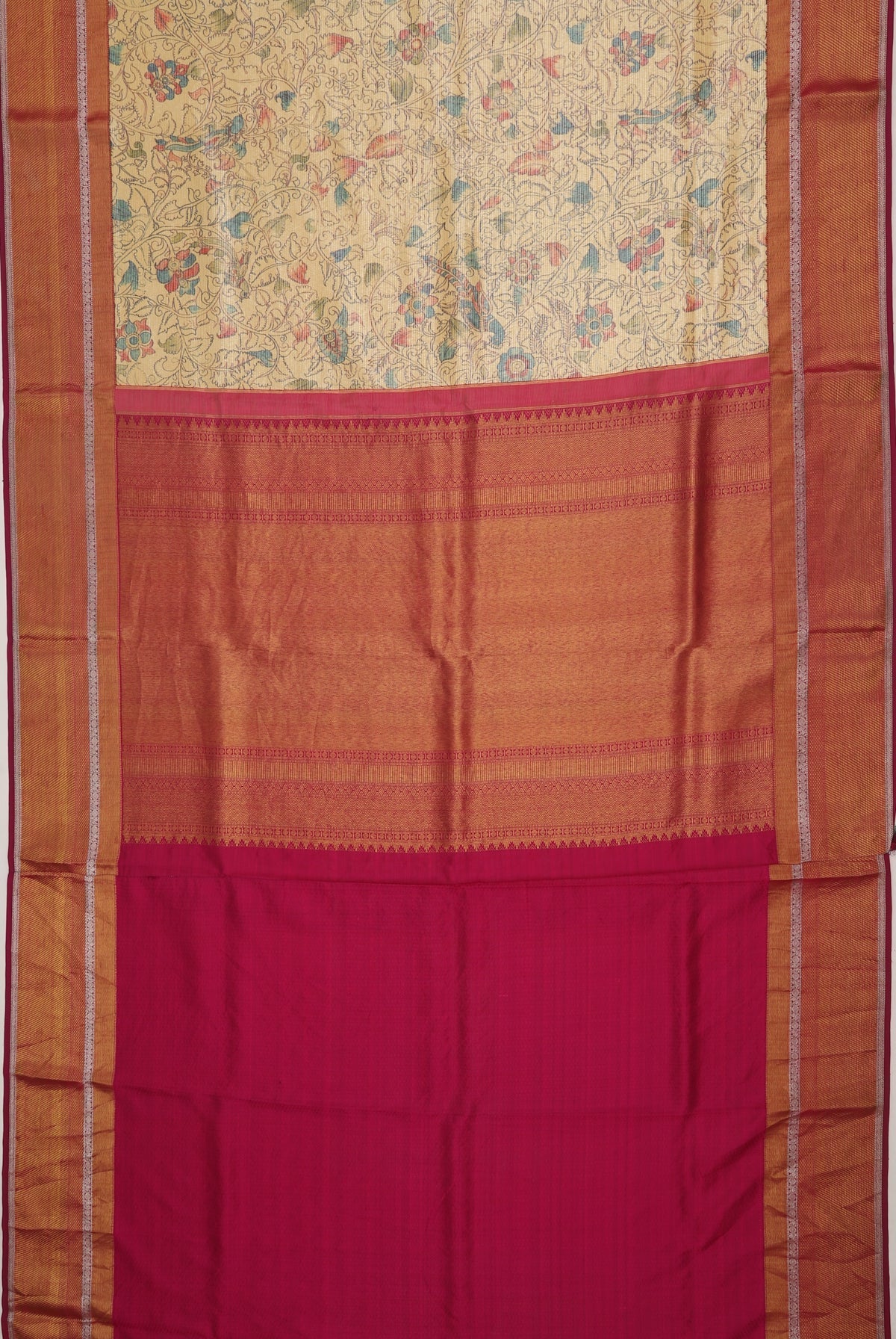 Kanchipuram Silk Printed Cream Saree