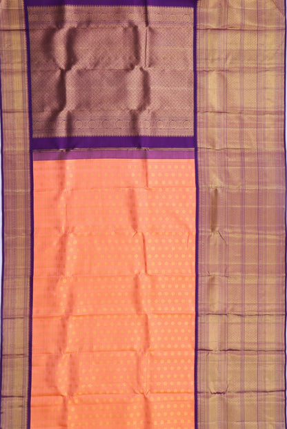 Kanchipuram Silk Checks And butta Pastel Orange Saree