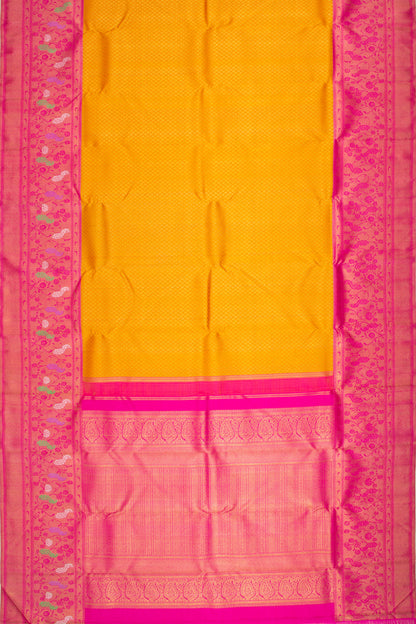 Kanchipuram Silk Brocade Mustard Yellow Saree