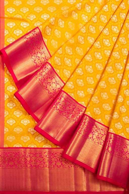 Kanchipuram Silk Brocade Yellow Saree