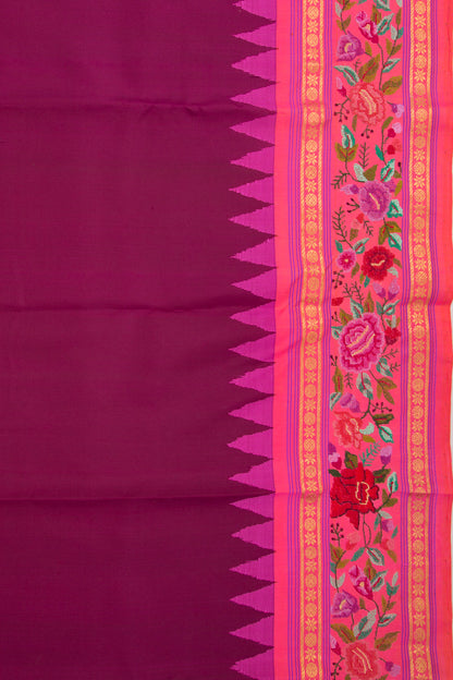 Petit Point Kanchipuram Silk Plain Purple Saree