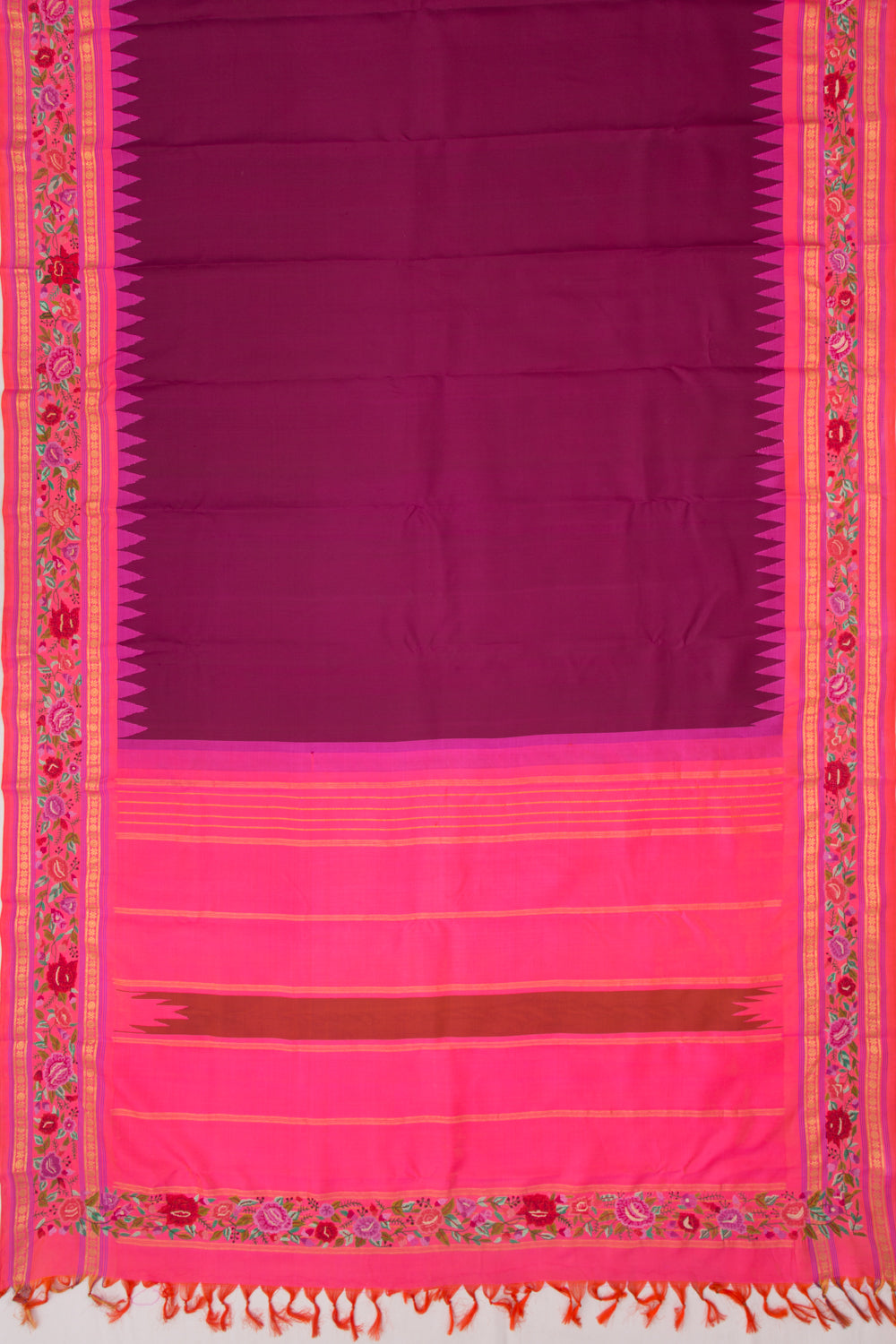 Petite Point Kanchipuram Silk Plain Purple Saree