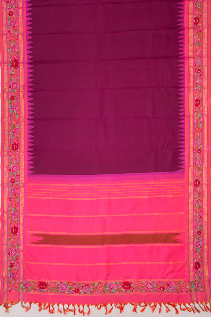 Petite Point Kanchipuram Silk Plain Purple Saree