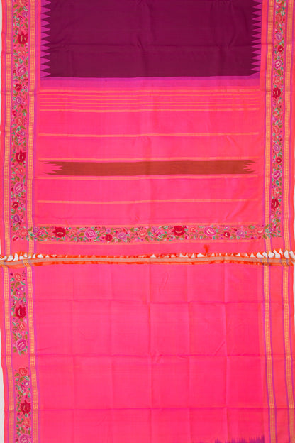 Petit Point Kanchipuram Silk Plain Purple Saree