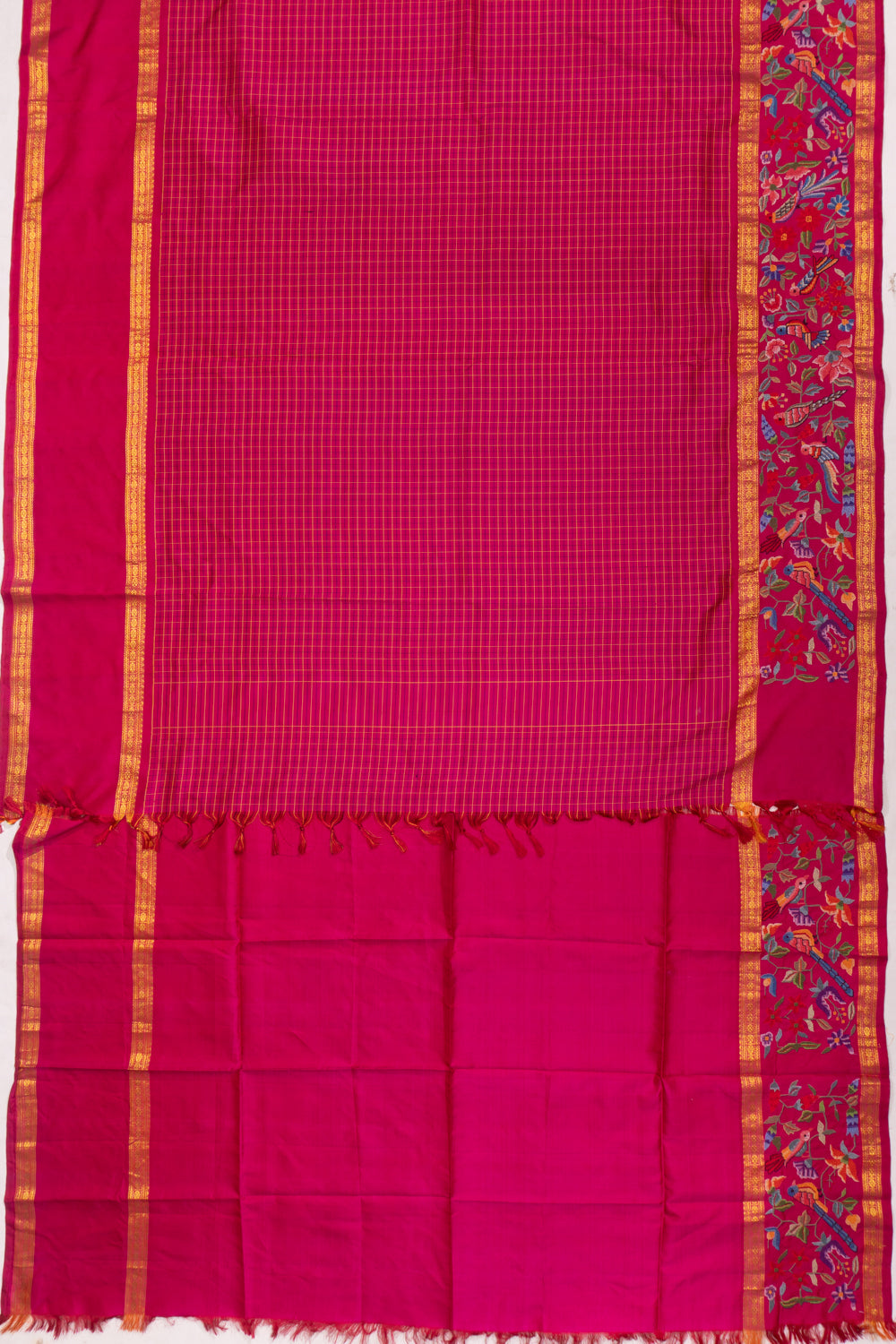 Petite Point On Kanchipuram Silk Checks Purple Saree