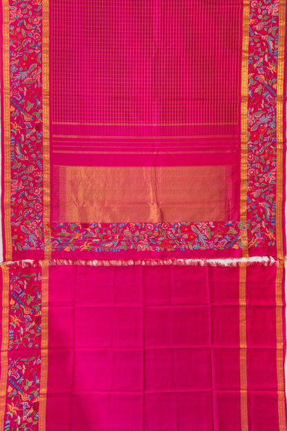 Petite Point On Kanchipuram Silk Checks Purple Saree