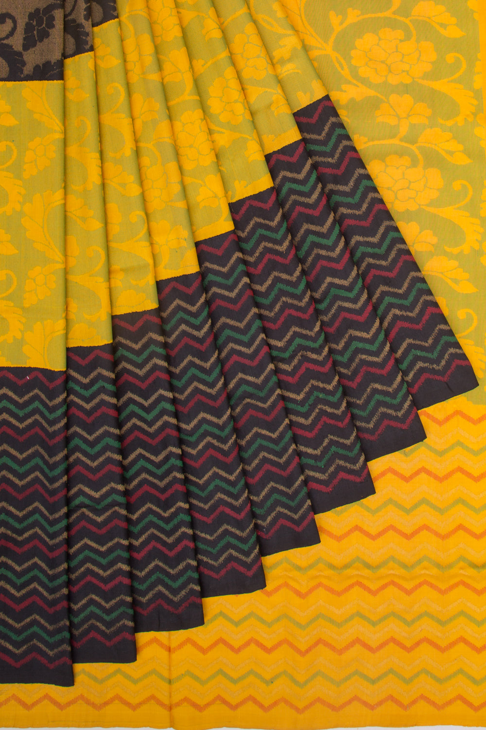 Uppada Silk Jamdani Black And Yellow Saree