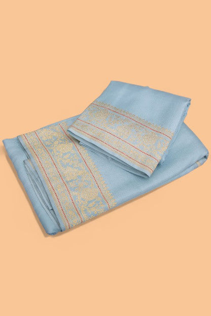 Banarasi Silk Plain Blue Dhoti With Kurta And Kanduva